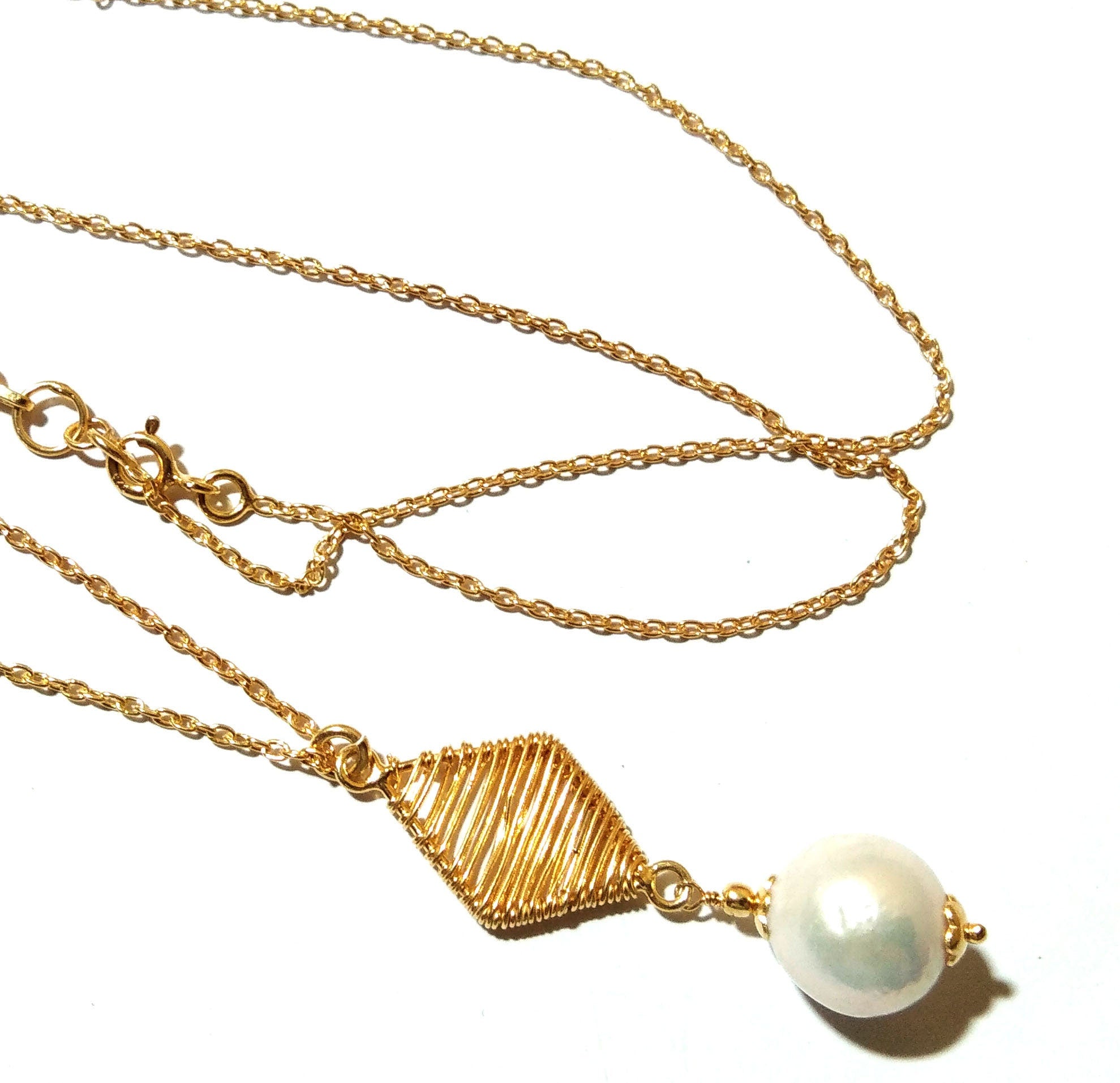 Natural Fresh Water Baroque Pearl Stone Chain Necklace, 925 Sterling Silver Gold Plating Chain Necklace Pendant, For Girls & Women Birthday